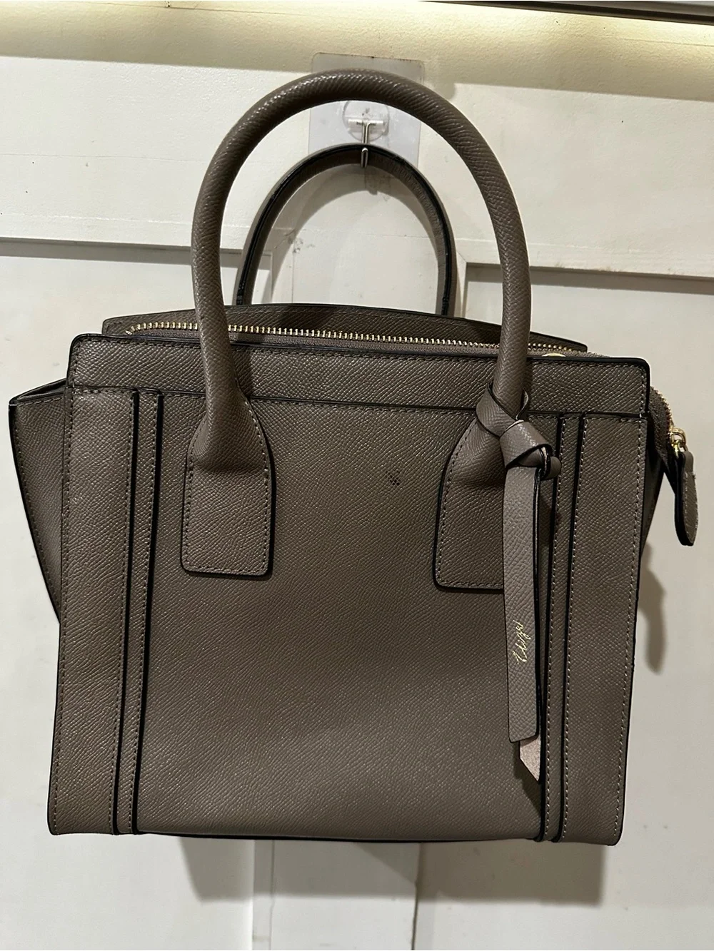 Structured Taupe Leather Tote Bag - Women's Handbag